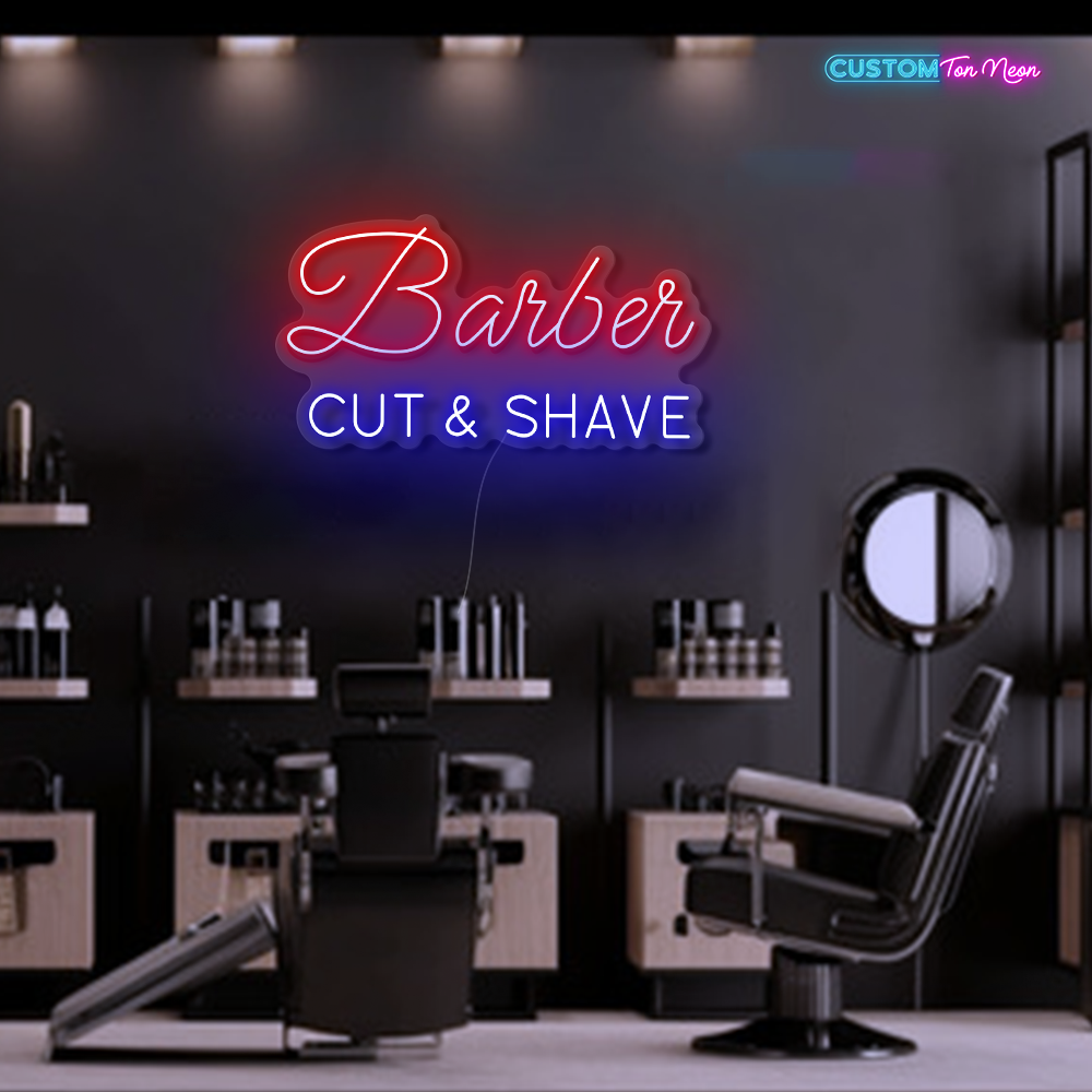 Enseigne néon Barber cut and shave