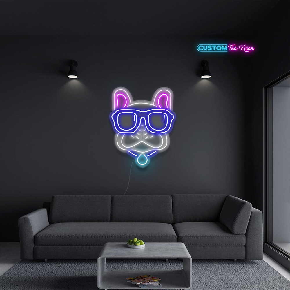 Enseigne néon chien lunettes