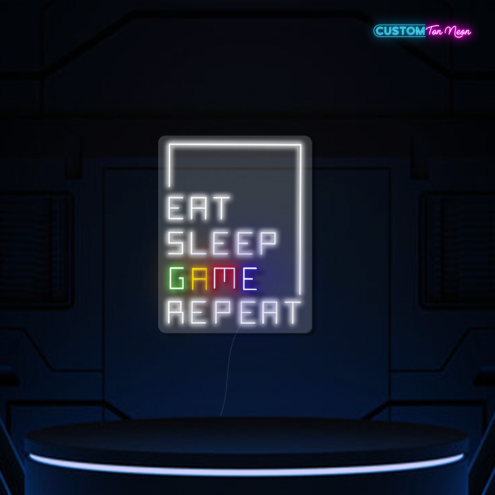 Enseigne néon Eat Sleep Game repeat